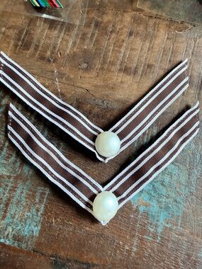 Switchflops Straps in Brown and ivory striped ribbon with Large pearlButton
